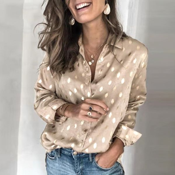 

elegant polka dot women blouse shirt spring summer long sleeve plus size blouse casual gold ladies work wear shirt 210415, White