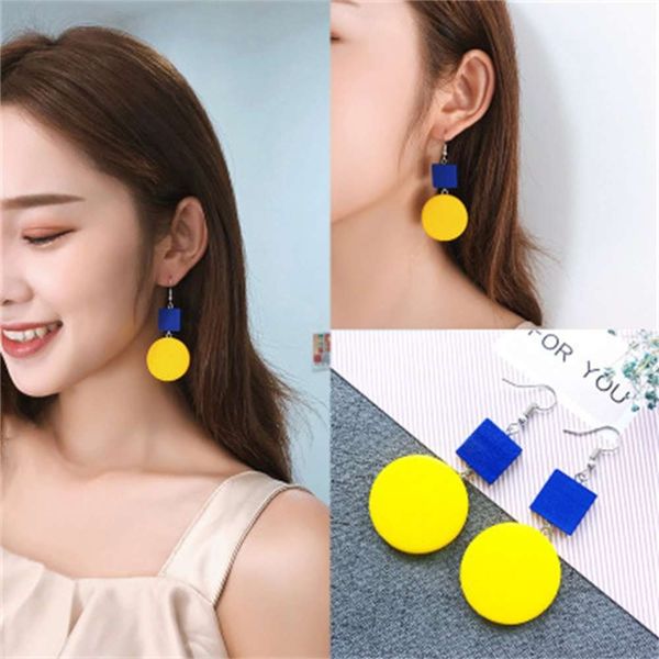 

version simple two-color long earrings personalized round blue color contrast female earrings