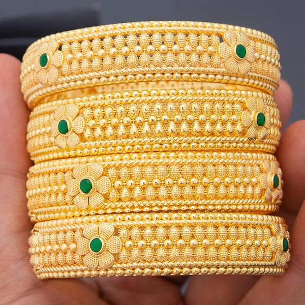 

bangle 4pcs/set lady luxury gold color jewelry bangles for women bride wedding ethiopian african dubai bracelet party gifts ornament, Black