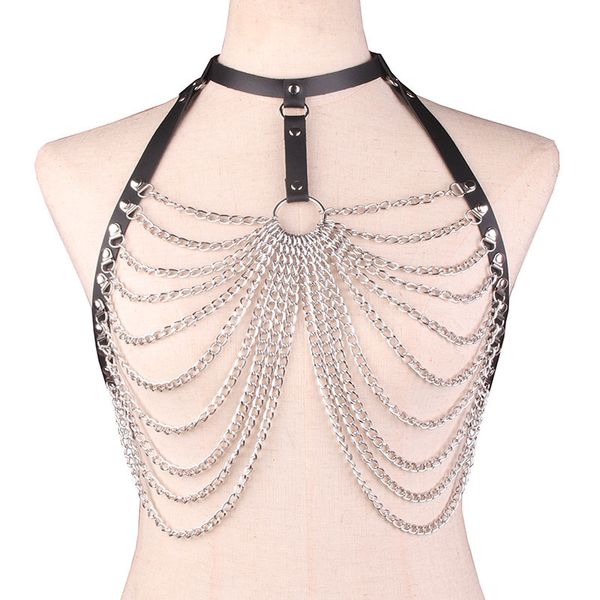 

goth leather body harness chain bra chest waist belt witch gothic punk fashion metal girl festival jewelry accessories 1688 q2, Silver