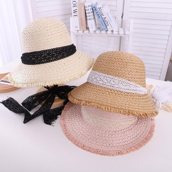 

caps & hats 2021 fashion sunhats family mother daughter summer straw hat lace up outdoor breathable beach women kids girls bucket cap, Yellow