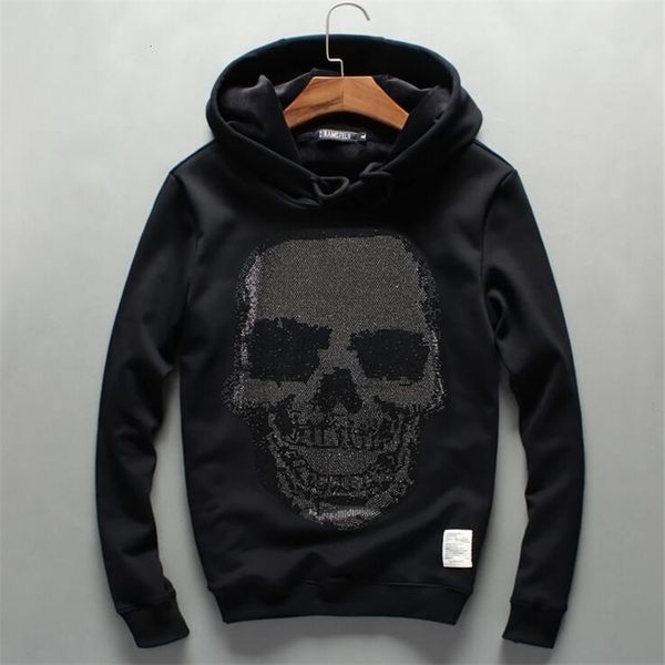 

hoodie hombre hip hop mens diamonds hooded slim fit men hoody outerwear, Black