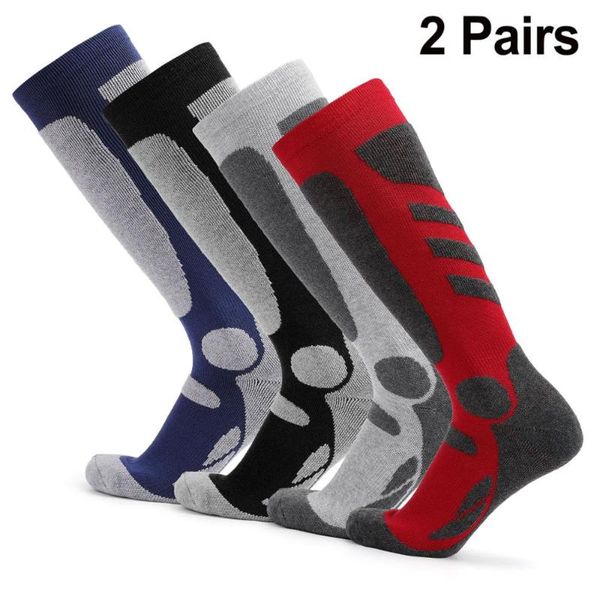 

sports socks 2 pairs men's professional ski thick knit winter athletic stockings outdoor fitness quick dry, Black