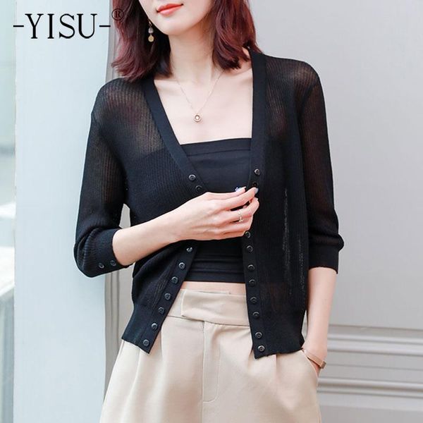 

women spring casual cardigan solid color v-neck transparent long sleeve female knitted thin section women's knits & tees, White