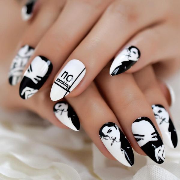 

false nails 24pcs medium almond cool portraits fashion mixed mine nail tips wholesale full cover gels artificial, Red;gold