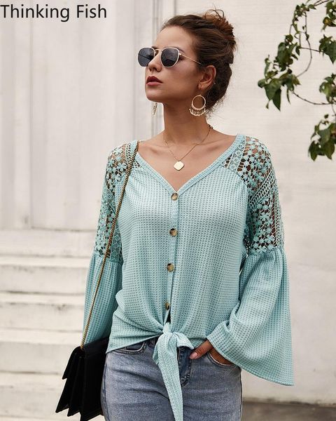 

women's blouses & shirts fashion women blouse v-neck bandage elegant long sleeve casual loose blusas femininas de veraos018, White