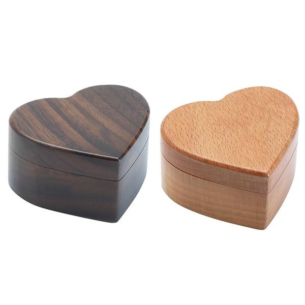

love heart shape walnut wooden ring box solid wood decorative jewellery storage engagement proposal anniversary gift jewelry pouches, bags, Pink;blue