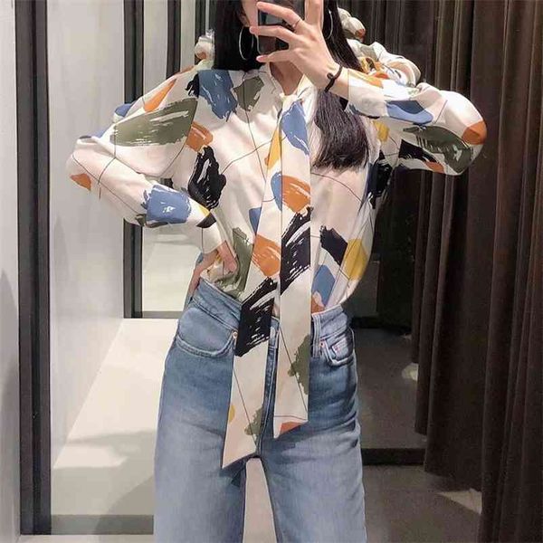 

women spring autumn casual blouses lightweight print bow shirt sleeve ladies blusas bb1168 210513, White