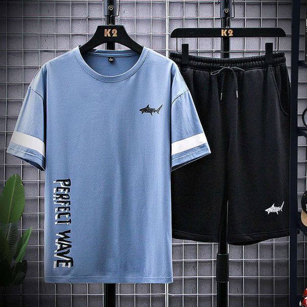 

sleeve capris short tracksuits t-shirt summer men's sports casual suit, Gray