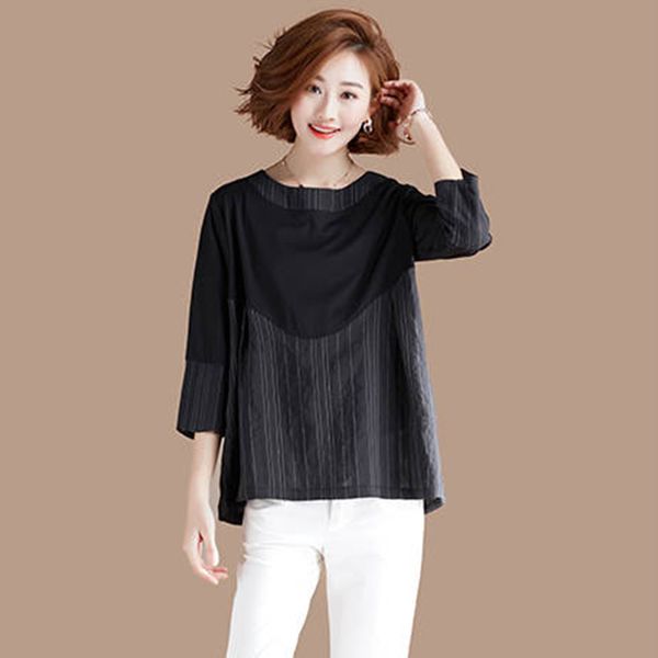 

100% cotton women summer casual blouses shirts new fashion o-neck patchwork female loose shirts plus size p294 210412, White