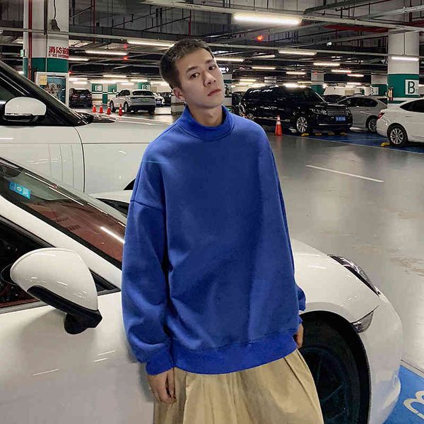 

men's hoodies & sweatshirts korean winter velvet hoodie casual male fashion turtleneck sweatshirt streetwear loose hip-hop pullover hoo, Black