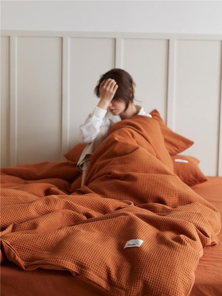 

bedding sets caramel cotton waffle sheeting four-piece simple sister bed sheet