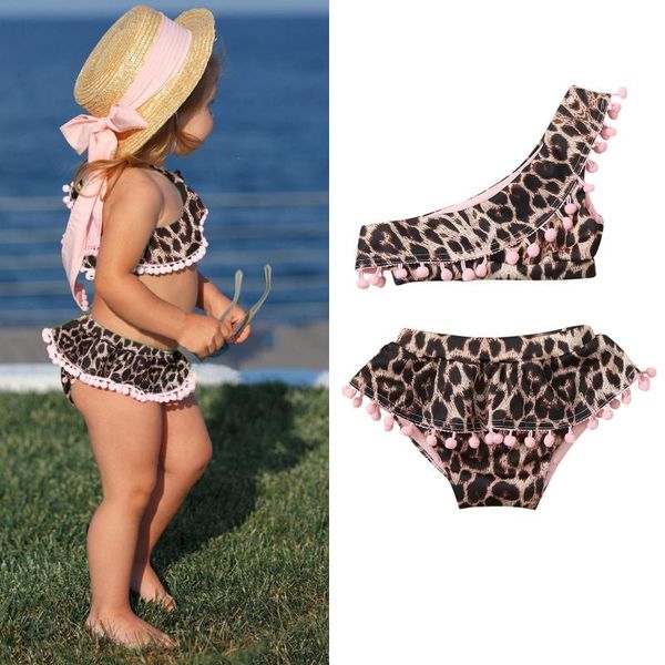 

leopard toddler baby girls bikini set tassels swim two pieces swimwear swimsuit clothes summer bathing suit one-pieces, Black