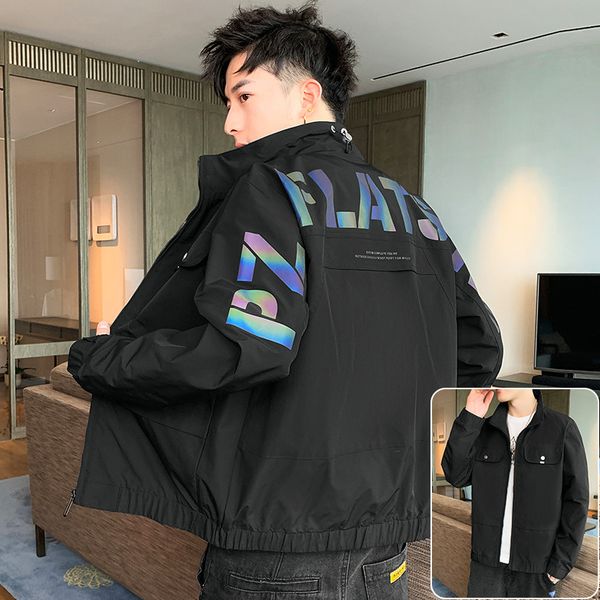 

2021 spring youth leisure jacket Korean solid color stand collar men's coat trend tooling, Black;brown