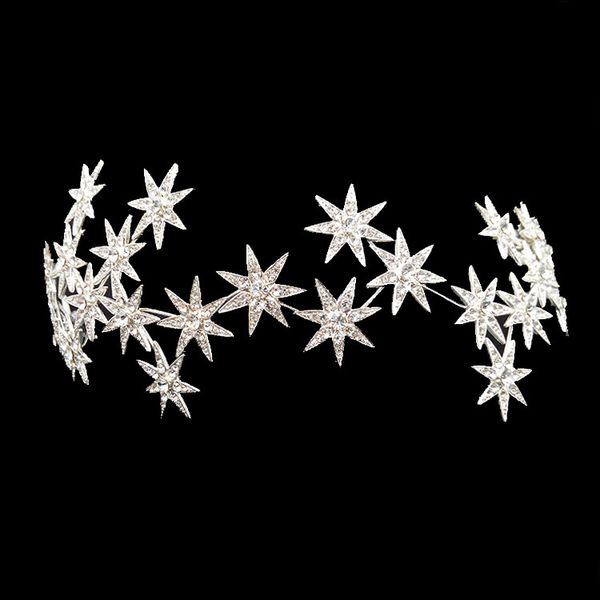 

luxury sparkling bridal crown headband tiaras silver color crystal stars crowns wedding hair jewelry accessories women headpiece, Slivery;golden