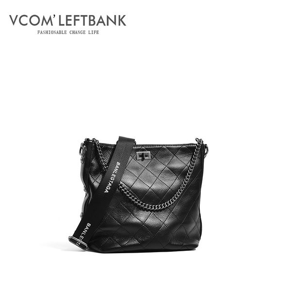 

2021 fashion new style small fragrance lingge chain bucket wide shoulder strap single shoulder messenger bag leather women's bag