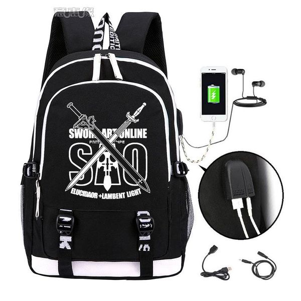 

backpack sword art online 2021 trendy usb lapschool bag for teenagers bookbag kirito cosplay oxford travel backpacks