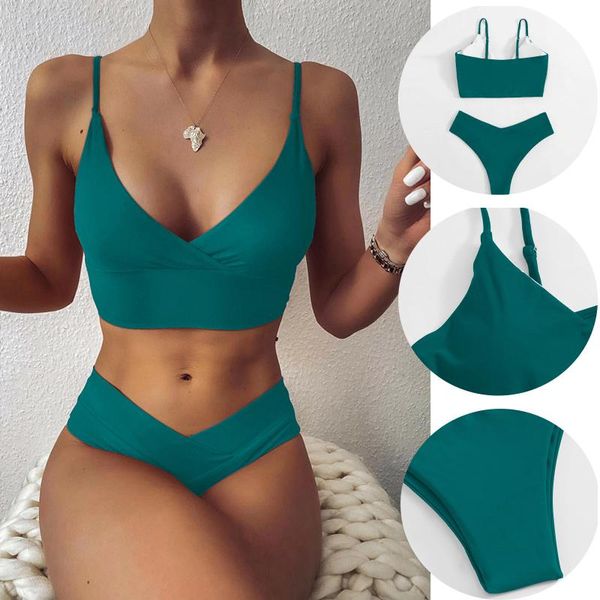 

women's swimwear women pure color bikini high waist swimsuits push up female strap bathing suit 2021 summer beachwear ropa mujer, White;black