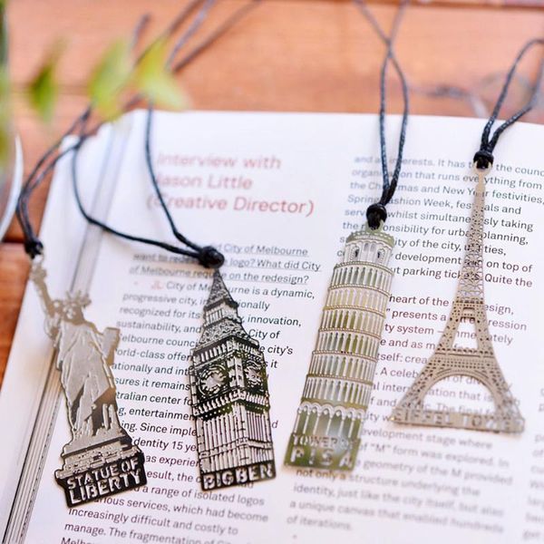 

bookmark 1 pcs london eiffel tower statue of liberty book markers metal for stationery books office supplies