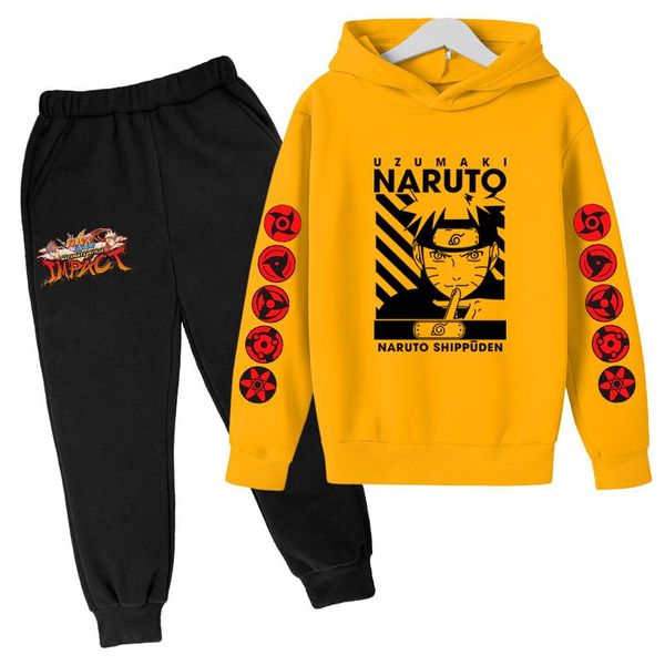 

clothing sets spring autumn casual warm cotton content japan anime ninja print 4-14y boys and girls hoodie+pant suit, White