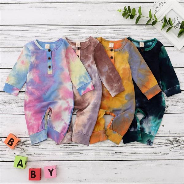 

jumpsuits baby autumn winter rompers toddler born infant boys girls tie dye print playsuits casual kids soft clothing outfits, Blue