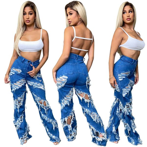 

wavy holes torn fashion sexy, Blue