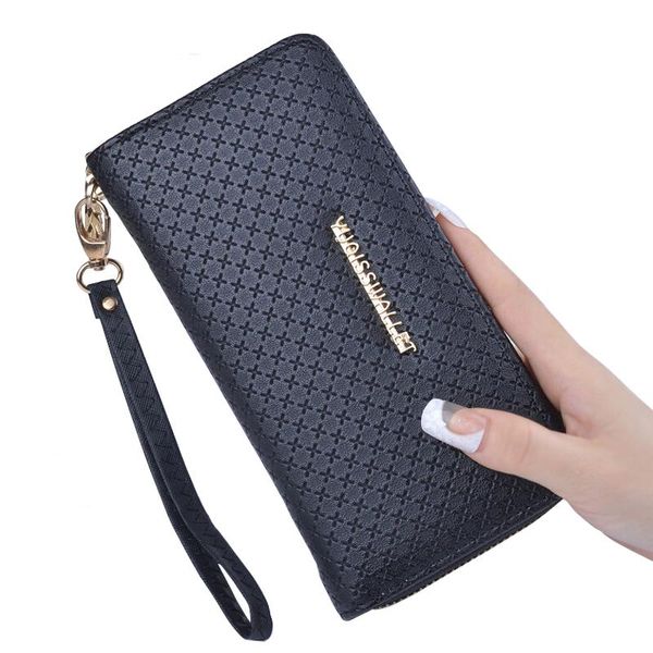 

wallets women leather coin purse female long wallet wristlet zipper card holder fashion clutch clamp for money, Red;black