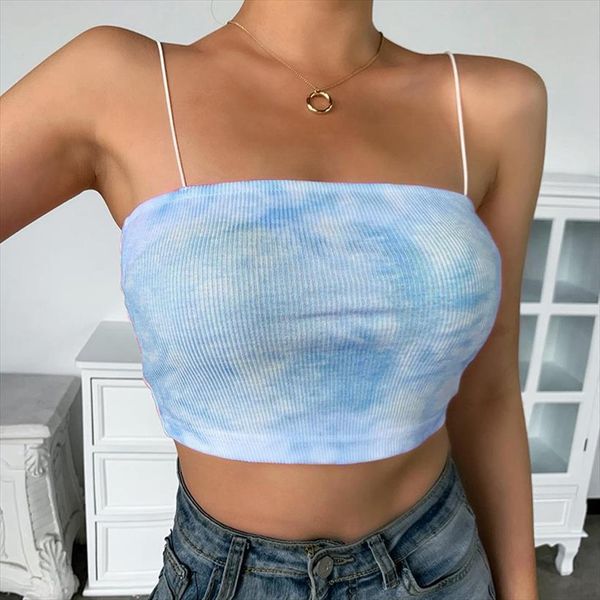 

tie dye summer strappy womens tanks crop blouse backless vests, White