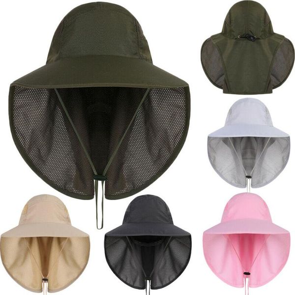

cloches men women outdoor sports fishing hat hiking uv protection face neck sun cap solid casual bucket hats, Blue;gray