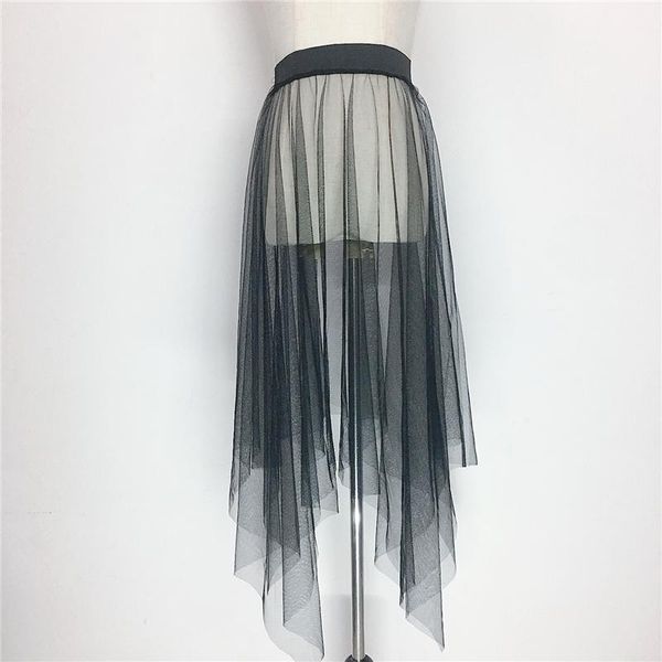 

skirts 2021 spring summer tulle lace midi skirt women casual elegant elastic high waist black white irregular mesh long