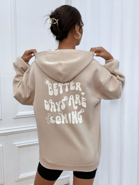 

heart & slogan graphic drop shoulder hoodie m1ir#, White;black