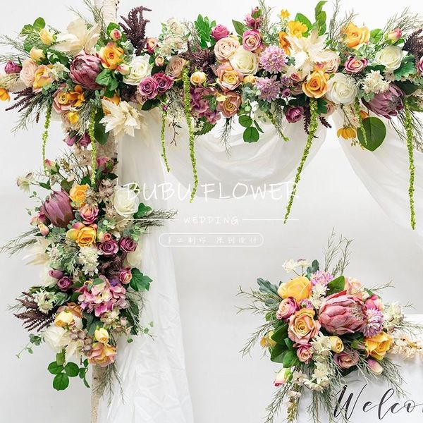 

decorative flowers & wreaths custom wedding props arch backdrop party event decor artificial flower row silk outdoor lawn fake corner arrang