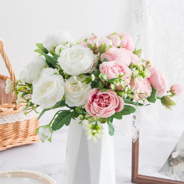 

decorative flowers & wreaths selling beautiful rose peony artificial silk small white bouquet home party winter wedding decoration fake