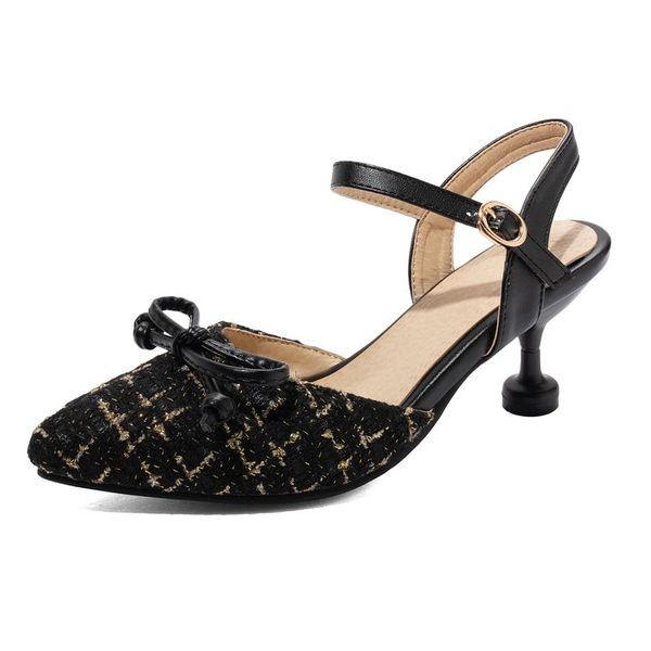 

oversized sweet pointed sandals high heels women shoes woman summer ladies, Black