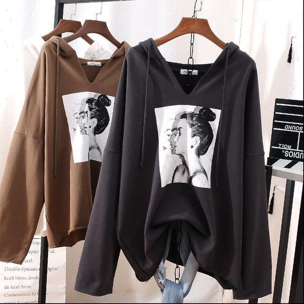 

hip womens sweatshirt hop oversize hooded women long sleeve autumn fashion print street hoodie teenager loose cotton pullover coat, Black