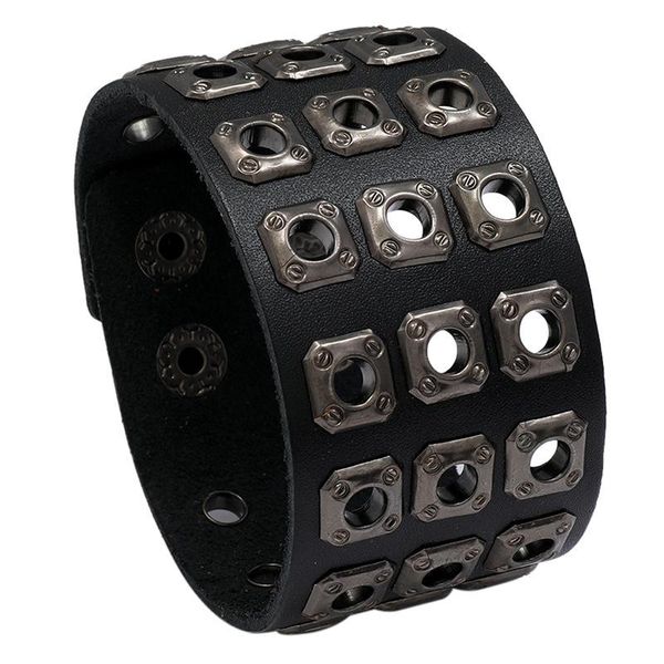 

bangle charm wide leather bracelet men punk braided rope alloy cuff male wristband viking mens jewelry, Black