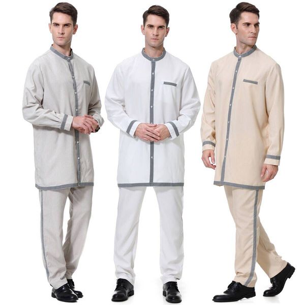 

ramadan muslim men jubba thobe 2 piece set saudi arabia djellaba pakistan kaftan dubai abaya &pant islamic worship service, Red
