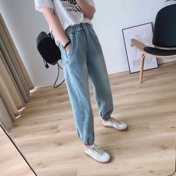 

women's jeans harlan autumn loose korean-style elastic waist knickerbockers cargo pants baggy xl igfr, Blue