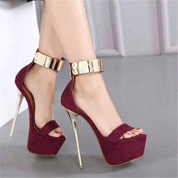 

woman platform sandals party shoes for women wedding pumps 16cm high heels sequined gladiator black wine red