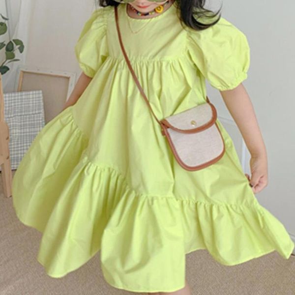

children dress summer 2021 selling childrenswear korean color retro high-waisted puff sleeve princess dresses for girl l966 girl's, Red;yellow