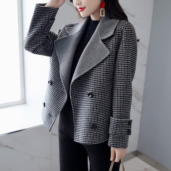 

small plaid short jacket women's clothing autumn winter 2021korean fashion high end temperament versatile tweed coat wool & blends, Black