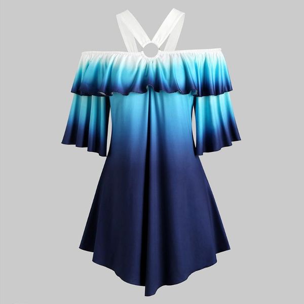 

women's blouses & shirts gradient print women short sleeve off shoulder backless pullover shirt blusas feminina plus size blouse, White