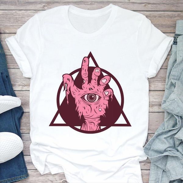 

summer and womens fashion mens t shirts horror eyes in hands harajuku short sleeve white female clothing, White;black