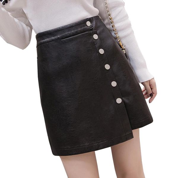 

skirts 2021 autumn womens fashion plaid skirt femme single breasted faldas female casual irregular women mini nw1010, Black