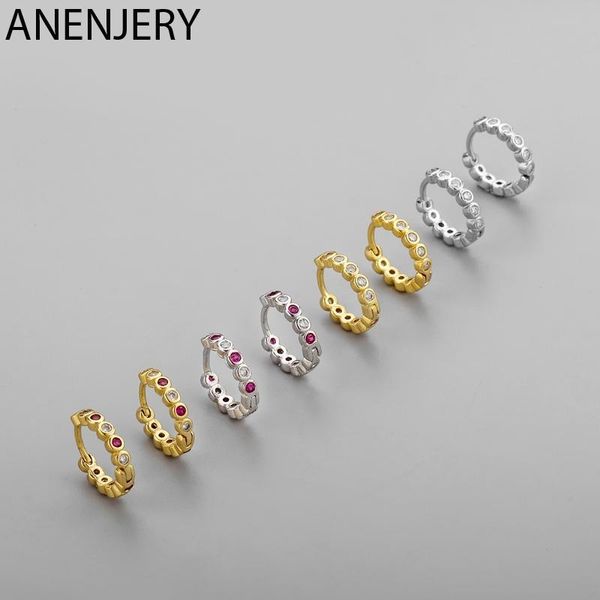 

hoop & huggie anenjery 925 sterling silver simple full pink white zircon earrings for women men jewelry wholesale s-e1431, Golden;silver