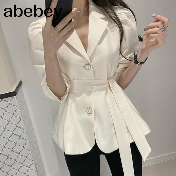 

turn down collar long sleeve single breast blazer women slim waist sashes solid jacket femme spring 2021 coat women's suits & blazers, White;black
