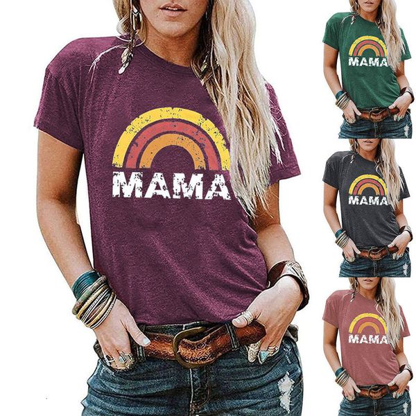 

women's t-shirt summer girl's raiow mama printed letter around the neck personality trend street loose cotton casual sleeve short, White