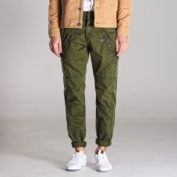 Herren Cargohose Reißverschlusstasche Mode Militärstil Taktische Baggy Jogger Baumwolle Kampfhose Männlich Schwarz Armee Grün Khaki 210518