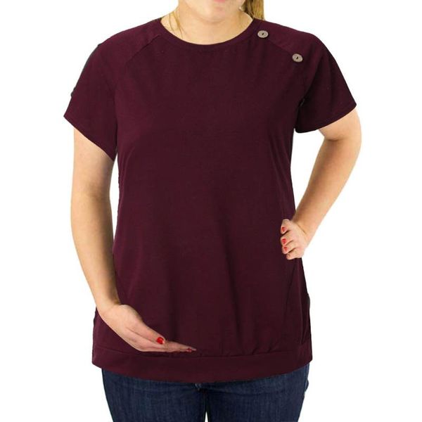 

maternity & tees womens clothing short sleeve scoop neck pregnancy blouse clothes solid color button side tunic casual to, White