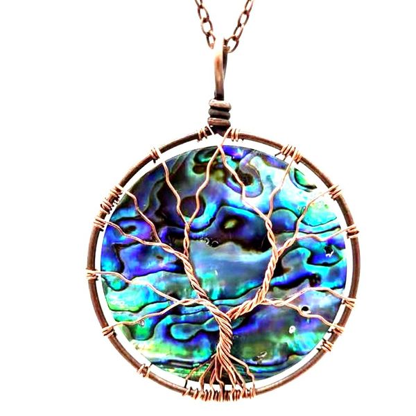 Медная проволочная намотка жизни дерево Abalone Ожерелье Энергетика Ожерелье Энергетика